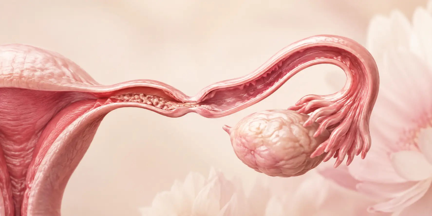 Medical illustration of a fallopian tube showing a tubal blockage near the ovary