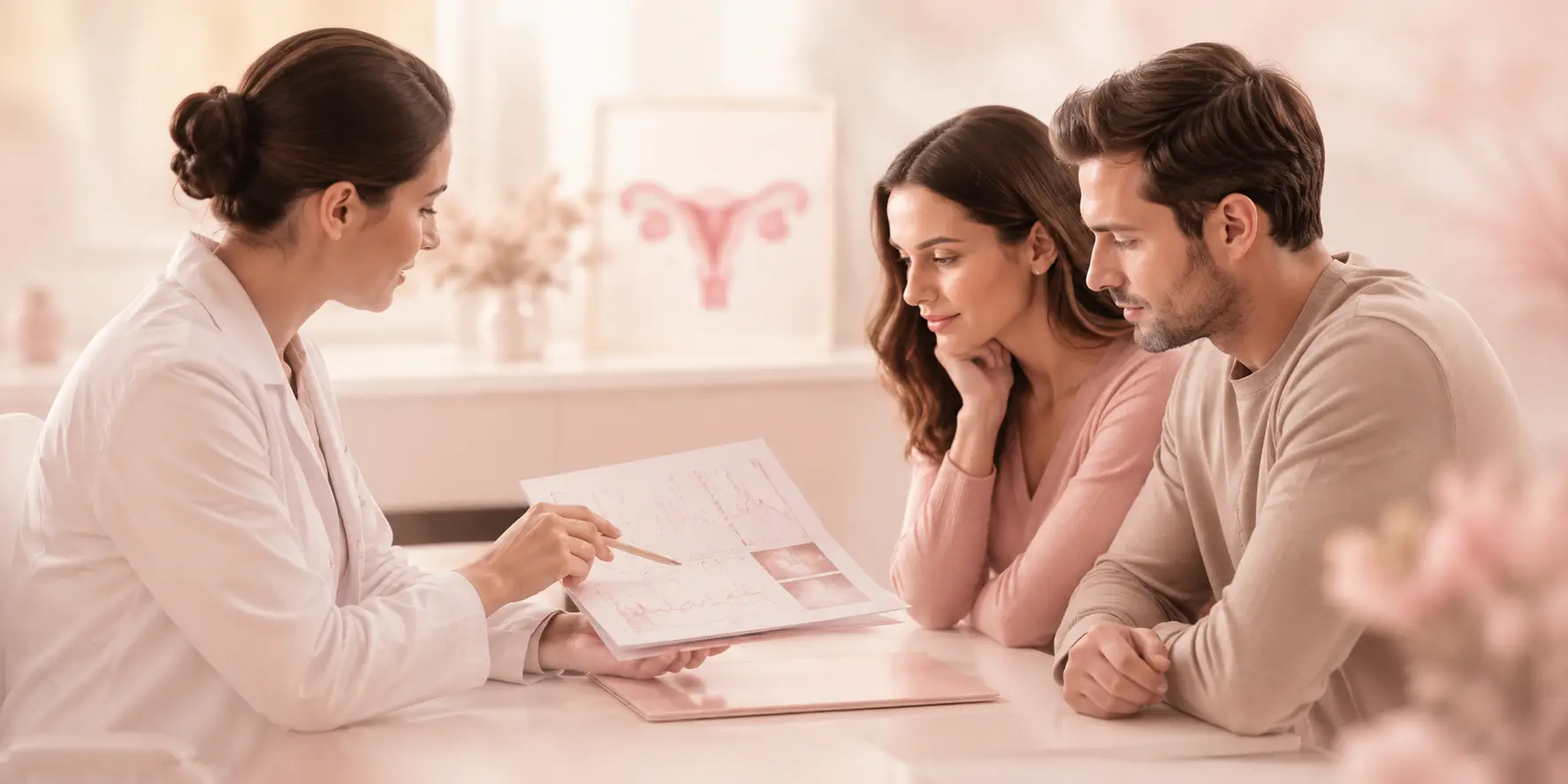 Fertility specialist reviewing previous treatment information with a couple