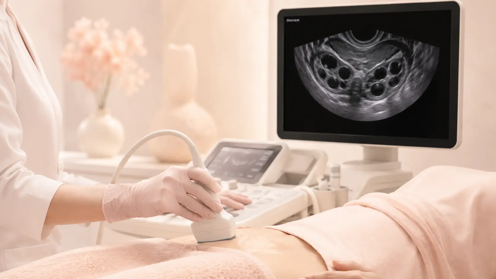 Ultrasound scan used to assess ovarian follicles and fertility evaluation before IVF